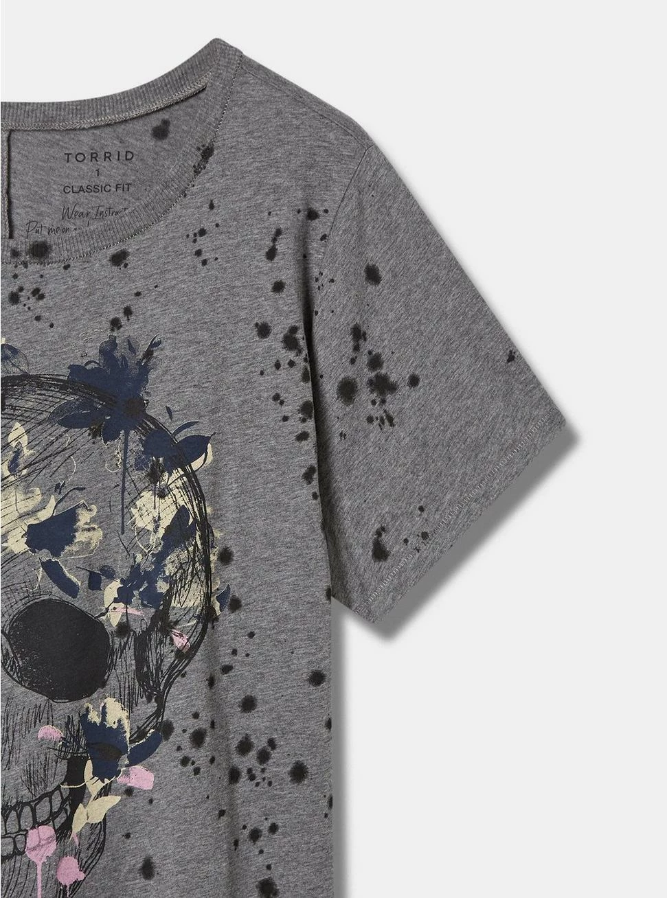 Floral Sketch Skull Vintage Cotton Crew Neck Tee 2 Floral Sketch Skull Vintage Cotton Crew Neck Tee - Image 2