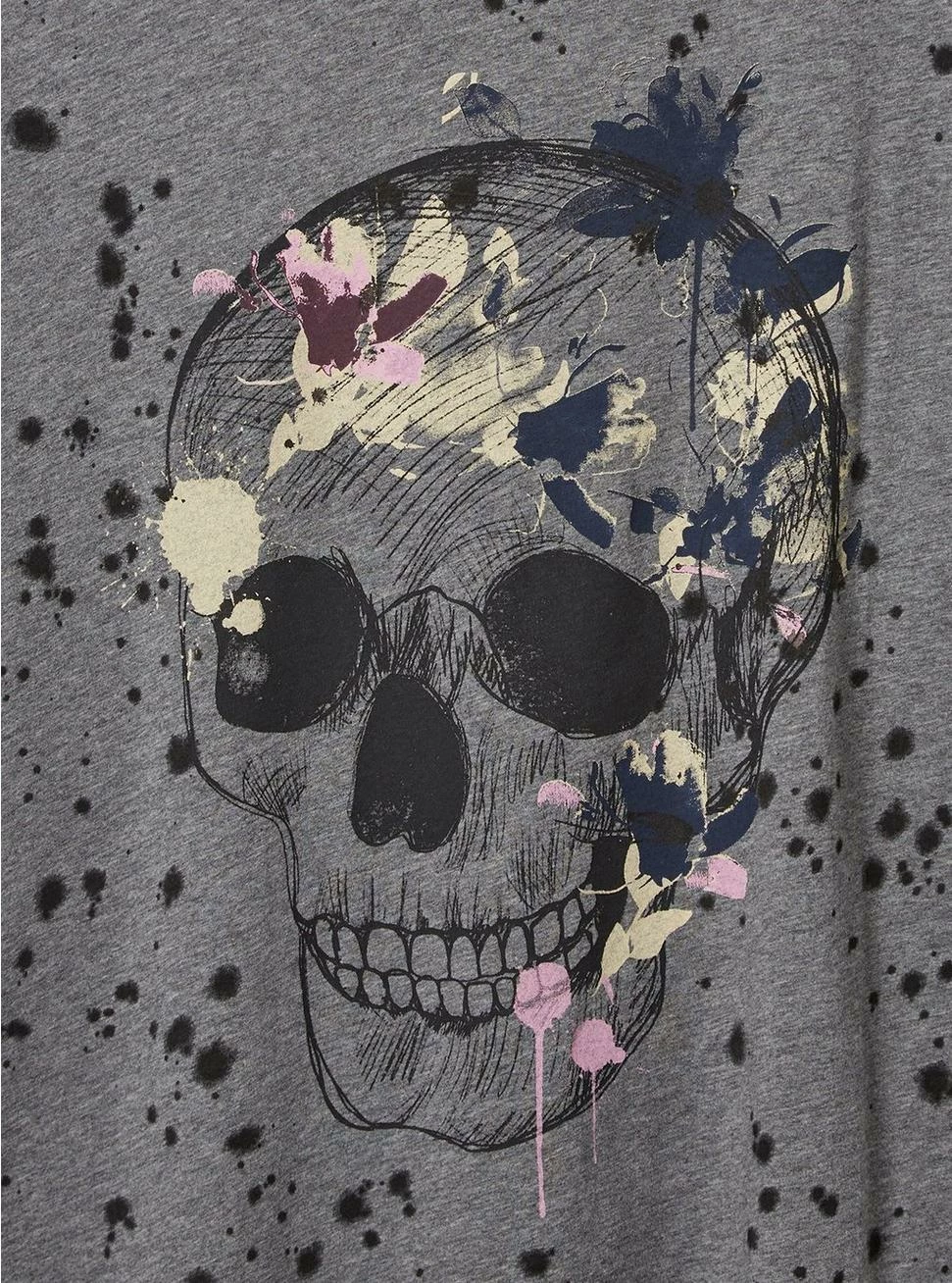Floral Sketch Skull Vintage Cotton Crew Neck Tee 4 Floral Sketch Skull Vintage Cotton Crew Neck Tee - Image 4