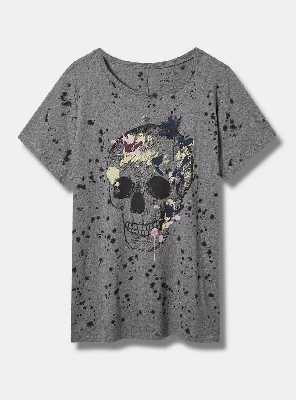 Floral Sketch Skull Vintage Cotton Crew Neck Tee 1 Floral Sketch Skull Vintage Cotton Crew Neck Tee